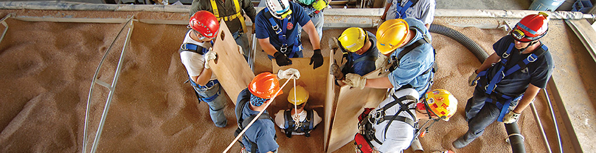 people practicing a grain bin safety